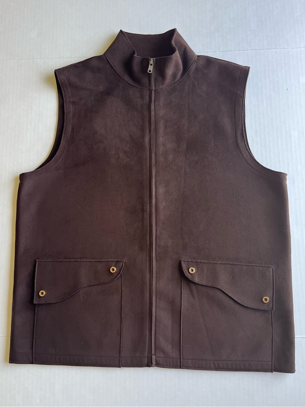 Lauren Ralph Lauren Women's Brown Faux Suede Full Zip Pockets Western Vest L